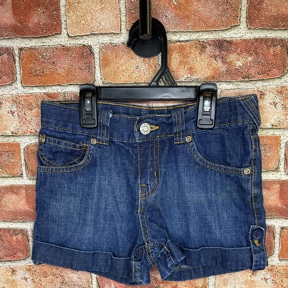 Girls Blue Denim cuffed adjustable waist button detail Jean Shorts size 8